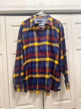 Christian Berg 2 Ply Flannel Shirt Yellow Blue Red Plaid 3XL